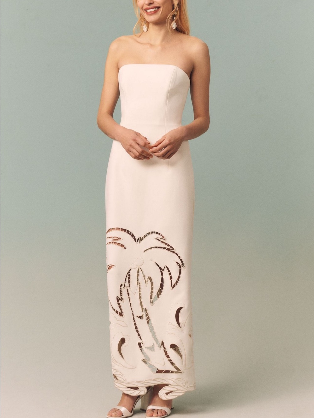 LEO LIN Rayna Palm strapless bustier maxi dress